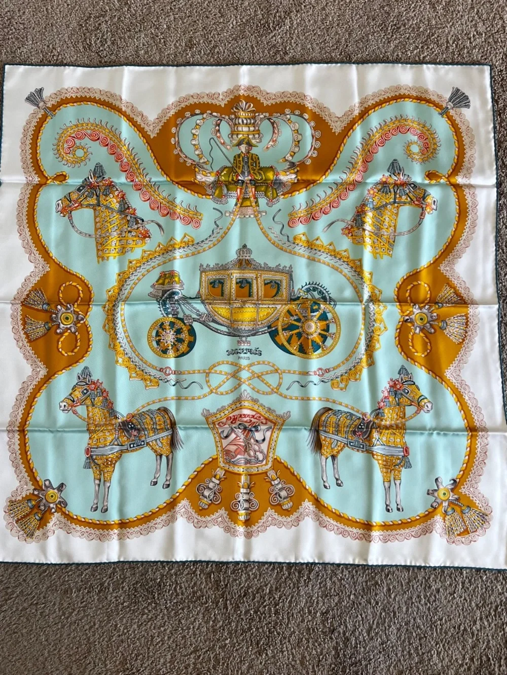 Authenticated Hermès Paris Pegase Silk Scarf, made in France